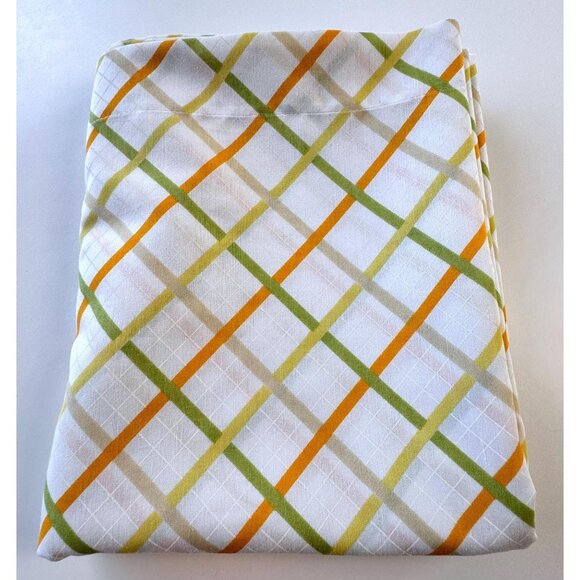 Vintage 70s top / flat sheet, yellow green orange diagonal stripes, full size - Picture 9 of 9